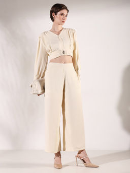 SHOWOFFFF - Women Solid Cream Co-Ord (Set of 2)