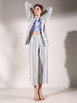 SHOWOFF - Women Striped Blue Co-Ord (Set of 3)