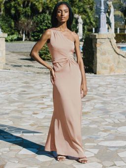 Lipsy - Blush Pink One Shoulder Knot Front Maxi Dress