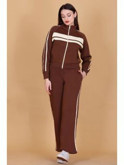 Femea - Women’s Stylish Zip-Up Brown Tracksuit