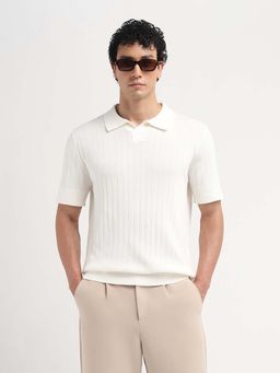 SELECTED HOMME - Organic Cotton Open Stitch Off-White Polo T-Shirt