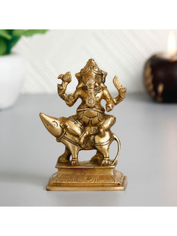 eCraftIndia - Lord Ganesha Sitting On Mushak Brass Handcrafted Idol