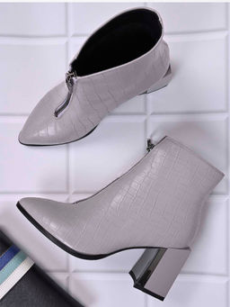 Ronnie Grey - Women Grey Animal Print Mid-Top Boots