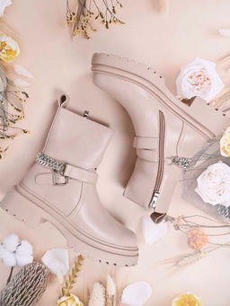 Ronnie Grey - Women Beige Solid Mid-Top Boots