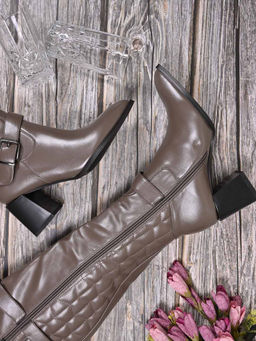 Ronnie Grey - Women Khaki Quilted High-Top Buckle Boots