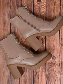 Ronnie Grey - Women Beige Solid Mid-Top Boots