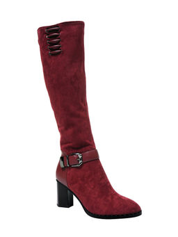 Ronnie Grey - Women Maroon Solid Buckle Boots