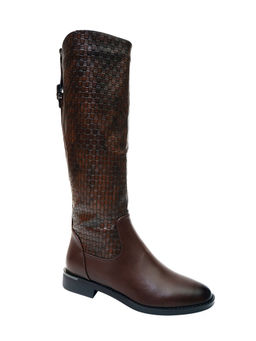Ronnie Grey - Women Brown Basket Weave Textured Buckle Boots