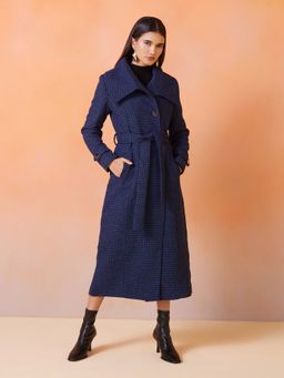 RSVP by Nykaa Fashion - Blue And Black Tweed Single Breasted Long Overcoat