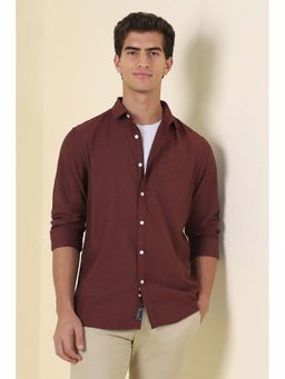Allen Solly - Maroon Custom Fit Textured Full Sleeves Casual Shirt