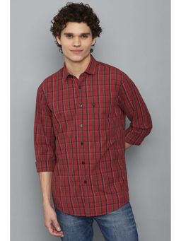 Allen Solly - Maroon Slim Fit Checked Full Sleeves Casual Shirt