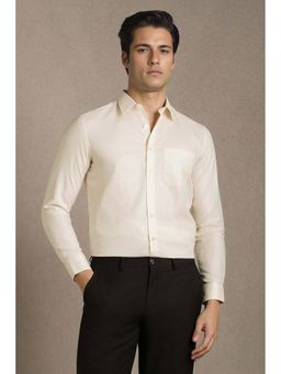 Louis Philippe - Cream Textured Full Sleeves Formal Shirt