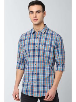 Peter England - Blue Slim Fit Checks Full Sleeves Casual Shirt