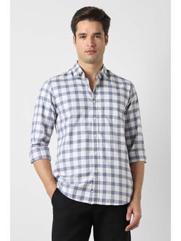 Peter England - White Slim Fit Checks Full Sleeves Casual Shirt