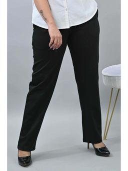 MLADA - Women Black Solid Cotton Blend Straight Fit Trouser