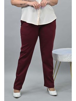 MLADA - Women Wine Solid Cotton Blend Straight Fit Trouser