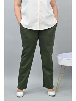MLADA - Women Olive Solid Cotton Blend Straight Fit Trouser