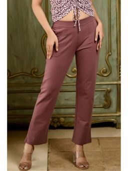 MLADA - Women Mauve Solid Cotton Blend Straight Fit Trouser