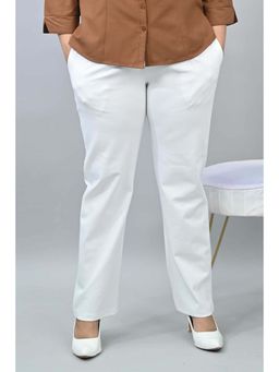 MLADA - Women White Solid Cotton Blend Straight Fit Trouser