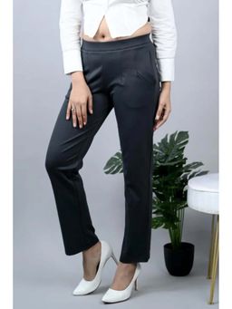 MLADA - Women Charcoal Solid Cotton Blend Straight Fit Trouser