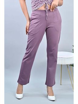 MLADA - Women Purple Solid Cotton Blend Straight Fit Trouser