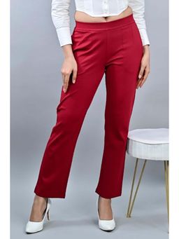 MLADA - Women Red Solid Cotton Blend Straight Fit Trouser