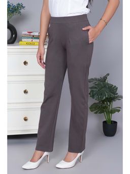 MLADA - Women Dark Grey Solid Cotton Blend Straight Fit Trouser