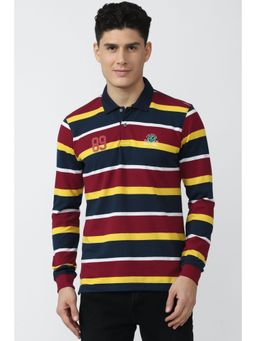Peter England - Men Multi Stripe Polo Neck T-Shirt