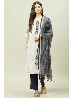 Biba - Beige Cotton Unstitched Suit (Set of 3)