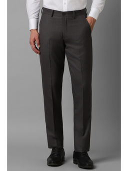 Louis Philippe - Men Grey Regular Fit Textured Flat Front Formal Trousers