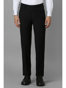 Louis Philippe - Men Black Slim Fit Solid Flat Front Formal Trousers