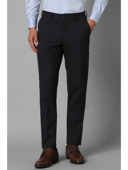 Louis Philippe - Men Black Slim Fit Checks Flat Front Formal Trousers
