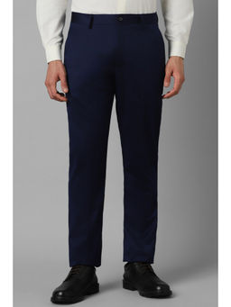 Louis Philippe - Men Navy Blue Slim Fit Solid Flat Front Formal Trousers