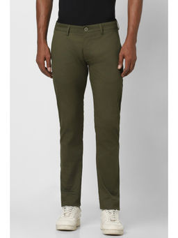 Peter England - Men Olive Printed Low Skinny Fit Casual Trousers