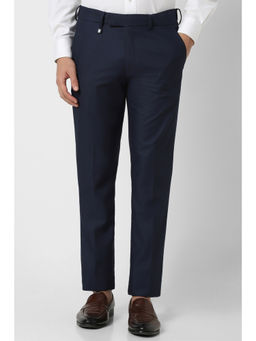 Van Heusen - Men Navy Blue Printed Skinny Fit Trousers