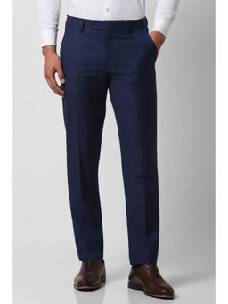 Van Heusen - Men Navy Blue Solid Slim Fit Trousers