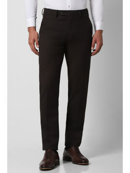 Van Heusen - Men Brown Textured Slim Fit Trousers