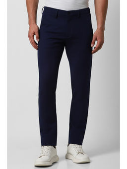 Van Heusen - Men Navy Blue Solid Slim Fit Trousers
