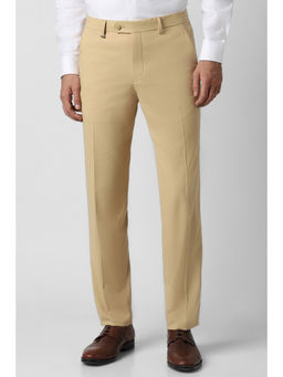 Van Heusen - Men Cream Solid Slim Fit Trousers