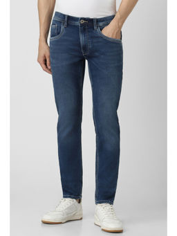 Van Heusen - Men Navy Blue Mid Wash Skinny Fit Jeans