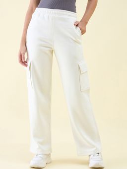 98 Degree North - Cream Women Cotton Solid Trackpant