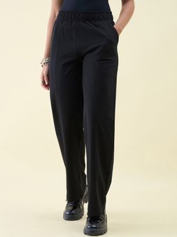 98 Degree North - Women Black Cotton Solid Trackpant