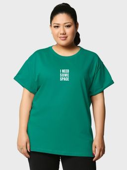 Bewakoof - Women's Verdant Green Need Space Teddy Graphic Printed Plus Size Boyfriend T-shirt