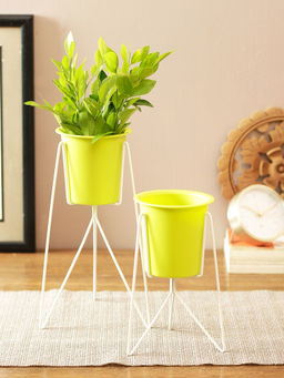 HomeTown - Neo Plastic Sleek Planter Set of 2 in Yellow Colour