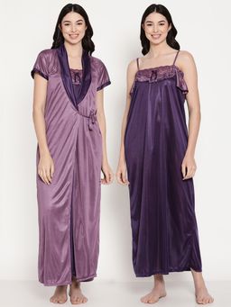 Secret Wish - Women's Purple Satin Nighty with Robe Set (Set of 2)