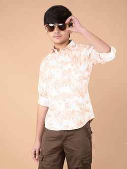 CRIMSOUNE CLUB - Boy Peach Floral Print 100% Cotton Shirt