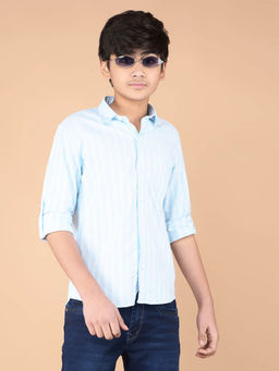 CRIMSOUNE CLUB - Boy Blue Vertical Stripes 100% Cotton Shirt