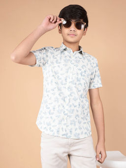 CRIMSOUNE CLUB - Boy Blue Floral Print 100% Cotton Shirt