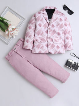 FOURFOLDS - Boys Pink Full Sleeves Printed Blazer with T-Shirt & Trouser