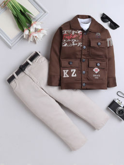 FOURFOLDS - Boys Brown Jacket & Trouser with T-Shirt